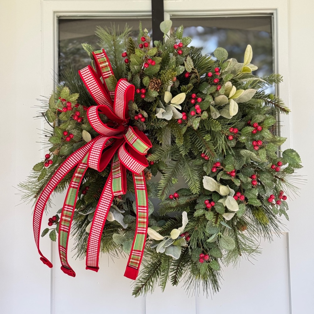 Festive Green and Red Holiday Wreath